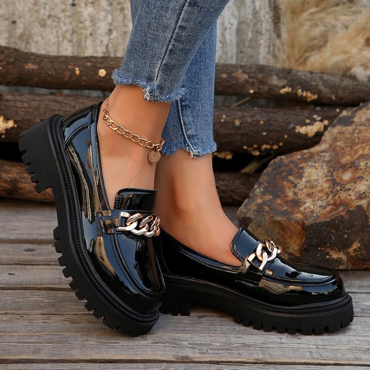 Damen Chunky Loafers mit goldener Kettenverzierung und rutschfester Sohle Drune