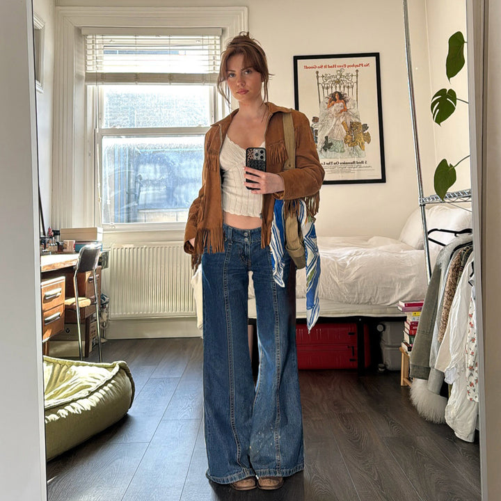 Damen Weite Jeanshose im Retro-Stil mit hohen Bund Drune