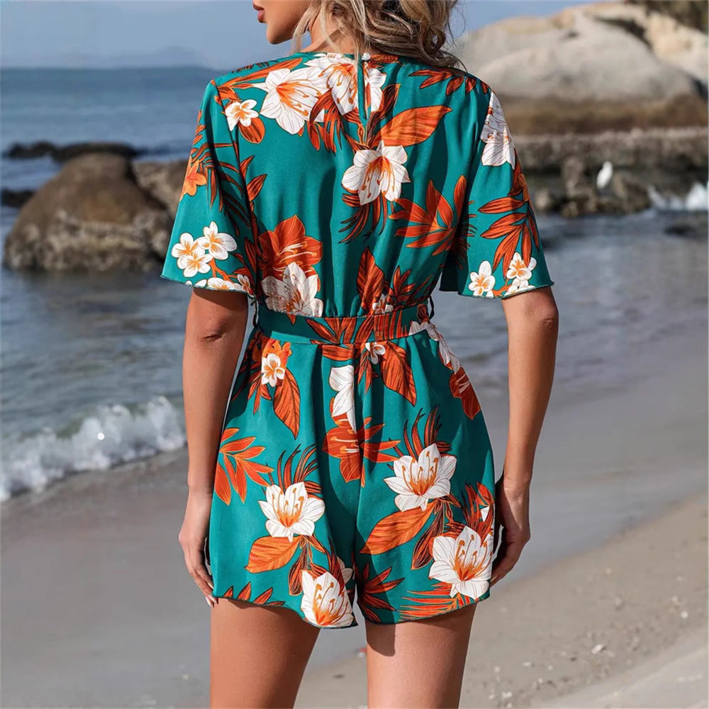 Damen floral gestalteter Wickel-Overall mit lässigem Schnitt Drune