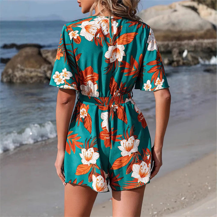 Damen floral gestalteter Wickel-Overall mit lässigem Schnitt Drune
