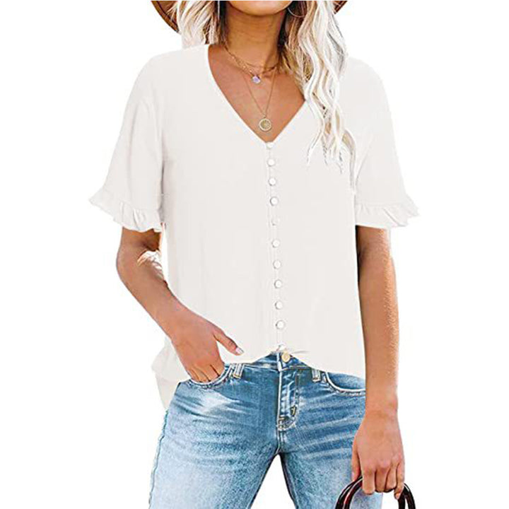Damen Bluse mit Rüschendetails und Knopfleiste Drune
