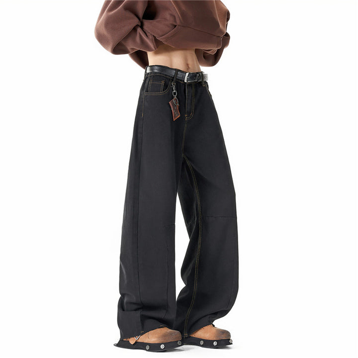 Herren Weit geschnittene Baggy-Jeans mit hoher Bundhöhe, Knie‑Abnähern und Used‑Waschung Drune