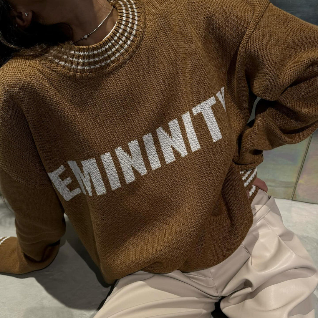 Damen lässiger Sweatpullover mit modischem Schriftzug und gestreiften Bündchen