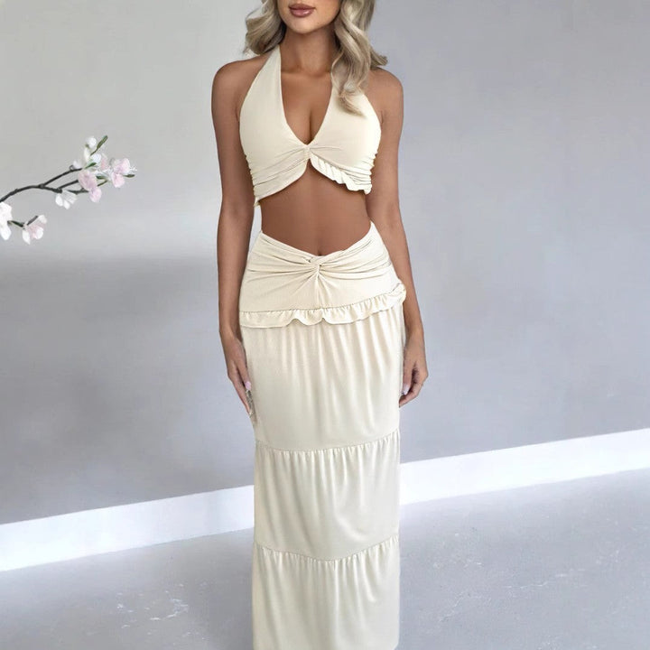 Damen Maxi-Rock mit croptop Design und Rüschendetails Drune