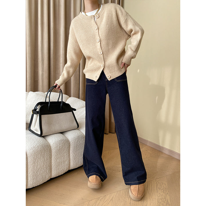 Damen Grobstrickjacke mit Knopfdetails Drune
