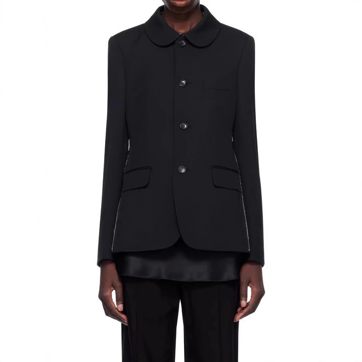 Damen Blazerjacke mit rundem Bubikragen, seitlichen Metallreißverschlüssen und Pattentaschen Drune