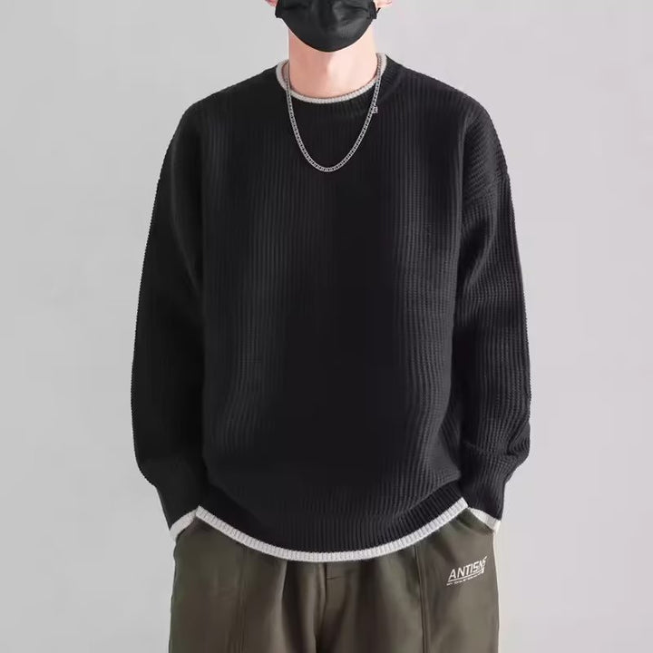 Herren Modischer Rippstrickpullover mit Rundhalsausschnitt Drune