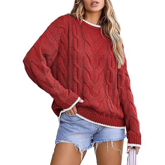Damen Strickpullover mit grobem Zopfmuster Drune