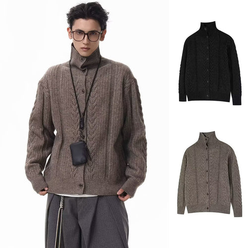 Herren Hochwertiger Strick-Cardigan mit Stehkragen Drune