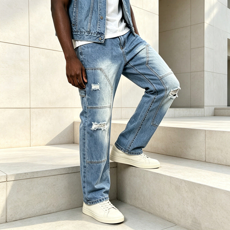 Herren Lässige Cargo-Jeans mit Riss-Details Drune