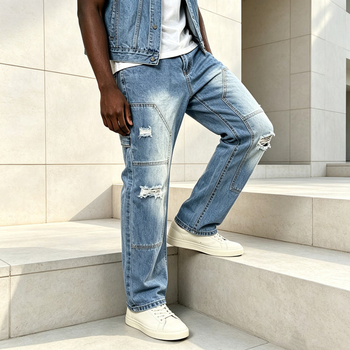 Herren Lässige Cargo-Jeans mit Riss-Details Drune