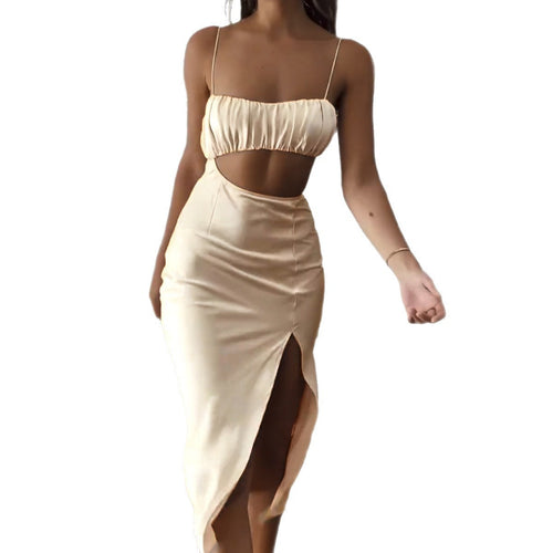 Damen Elegantes Cut-Out Kleid mit schmalen Spaghetti-Trägern und drapiertem Oberteil Drune