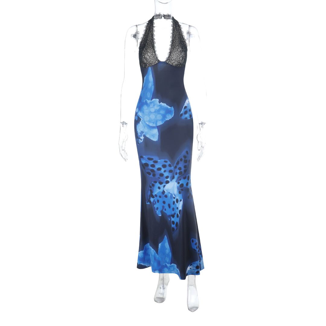 Damen Elegantes Maxikleid mit floralem Muster und Spitzendetails Drune