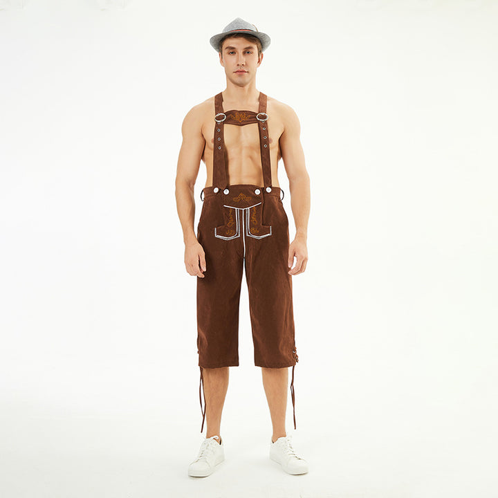 Herren nan knielange Trachten-Latzhose mit verstellbaren Trägern und dekorativer Stickerei Drune
