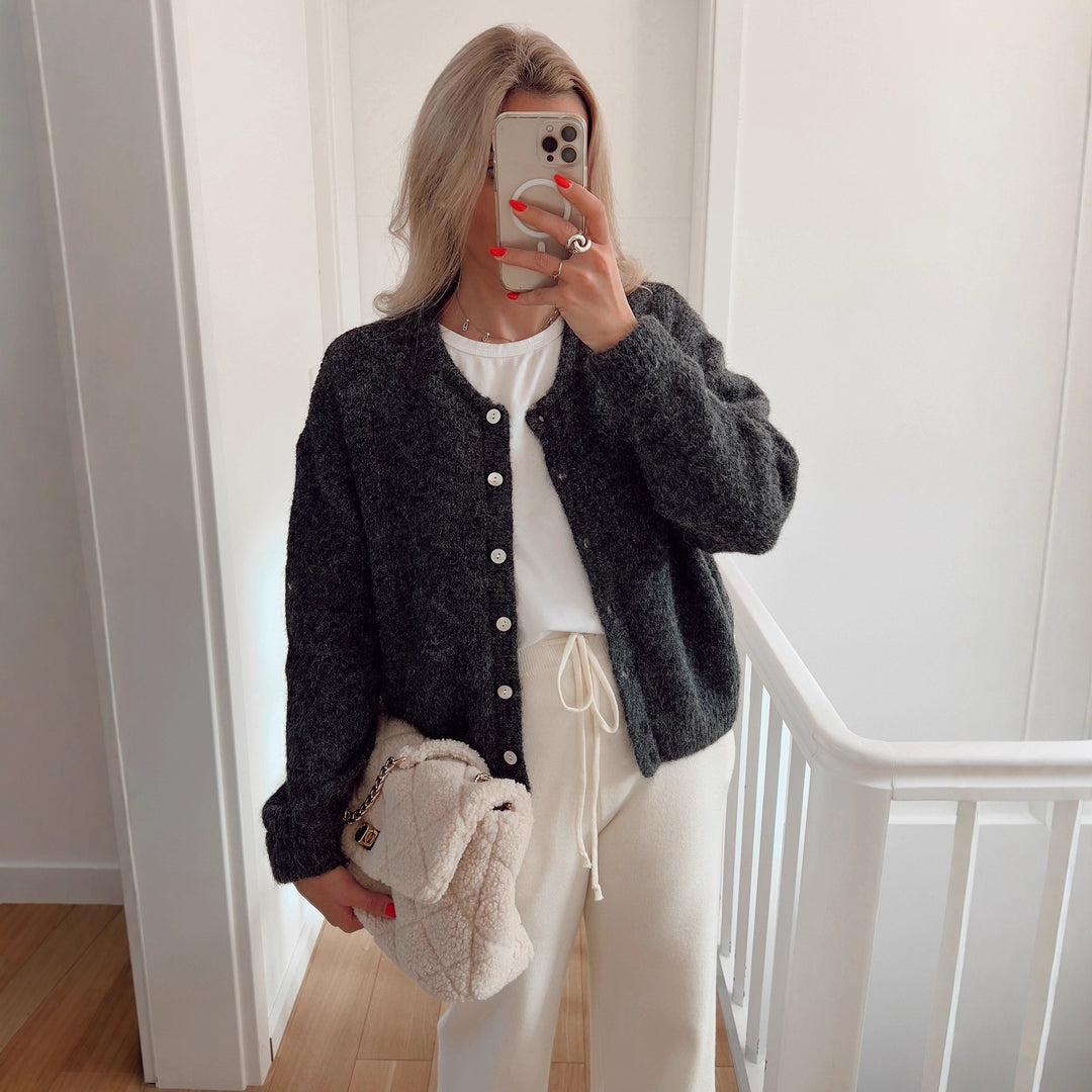 Damen weiche Strickjacke mit eleganter Knopfleiste und lässigem Schnitt Drune
