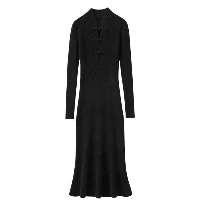 Damen Elegantes Strickkleid mit hohem Kragen und asymmetrischem Saum Drune