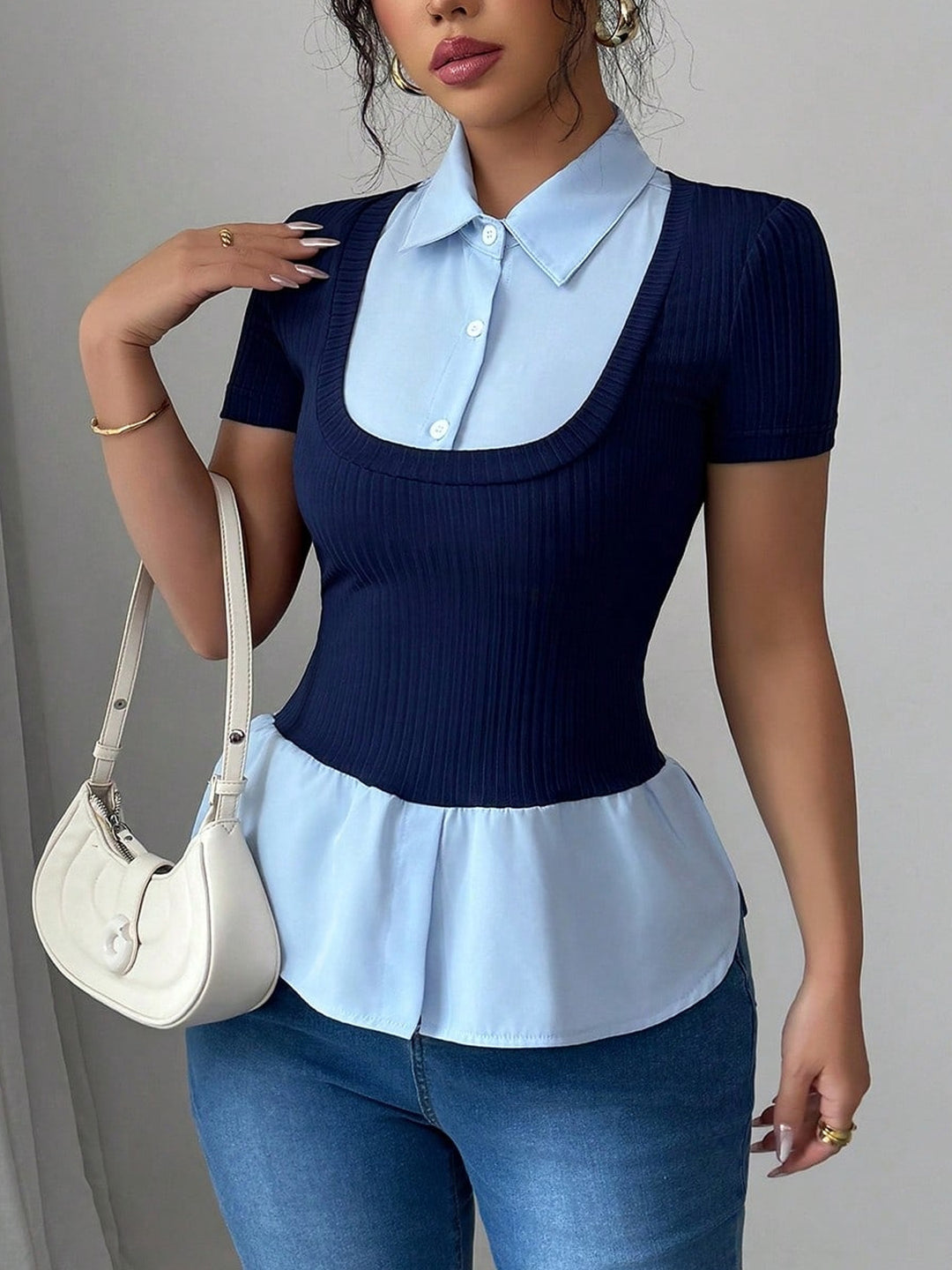 Damen Elegantes Oberteil mit fließendem Saum Drune