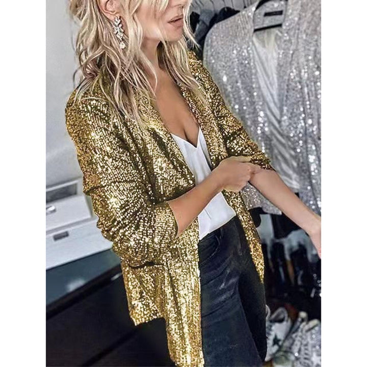 Damen Glamouröse Paillettenjacke mit elegantem Schnitt und schimmerndem Obermaterial Drune
