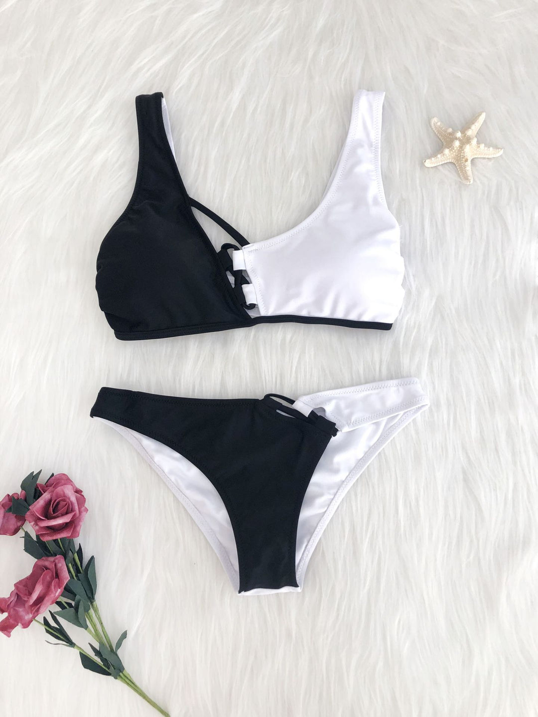 Damen Hochmodernes Bikini-Set mit asymmetrischem Schnitt und Schnürdetails Drune