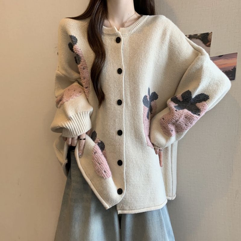 Damen Strickjacke mit floralem Motiv Drune