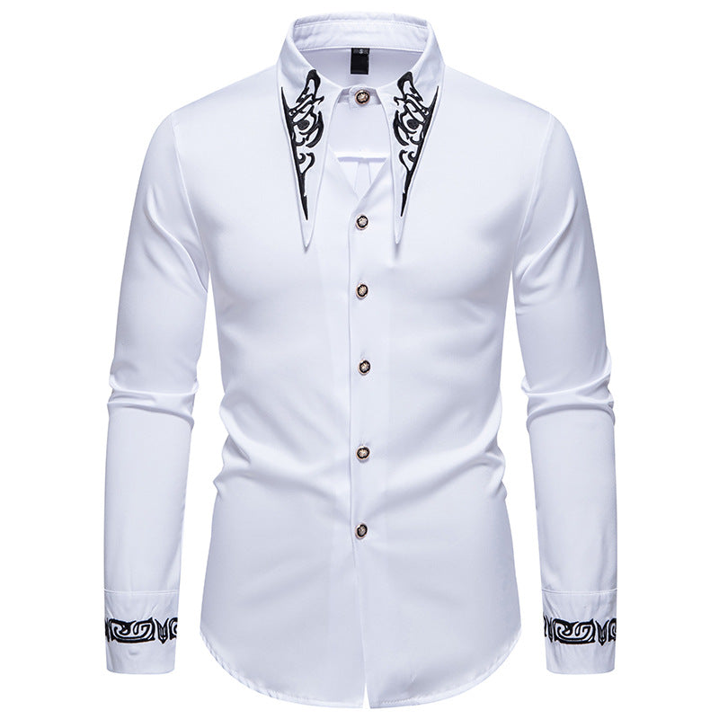 Herren Slim-Fit Business-Hemd mit Stickerei am Kragen und Manschetten Drune