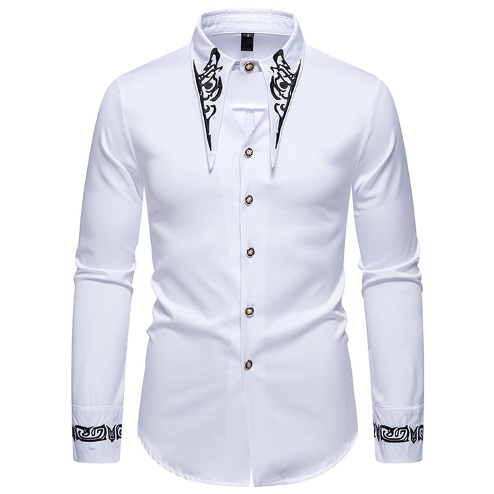 Herren Slim-Fit Business-Hemd mit Stickerei am Kragen und Manschetten Drune