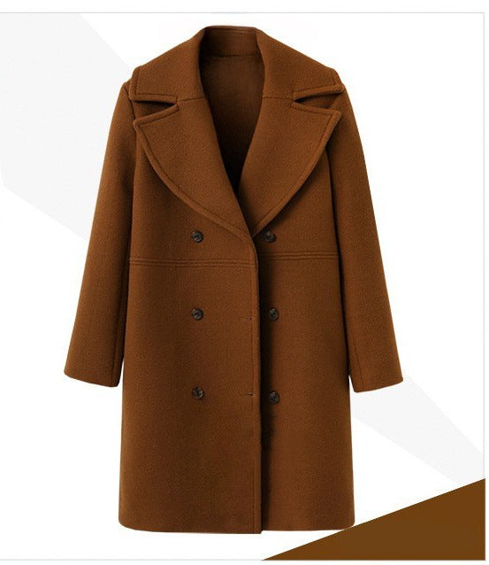 Damen Eleganter Doppelreiher-Wollmantel mit weitem Kragen und praktischen Taschen Drune