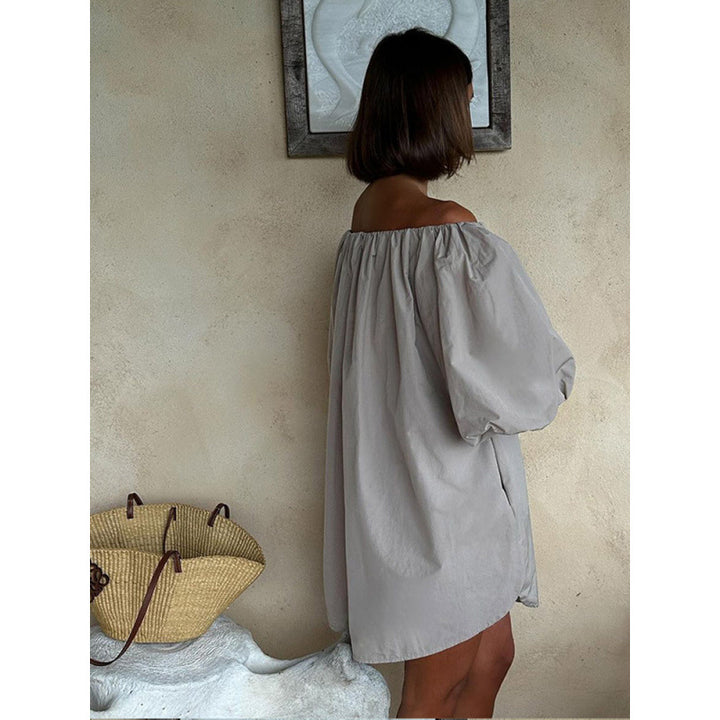 Damen Off-Shoulder Sommerkleid mit voluminösen Ärmeln und fließendem Schnitt Drune