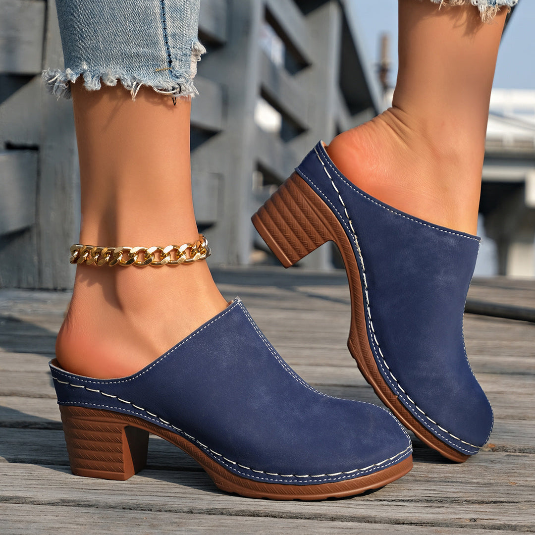 Damen bequeme Clogs aus hochwertigem Wildleder mit elegantem Blockabsatz Drune