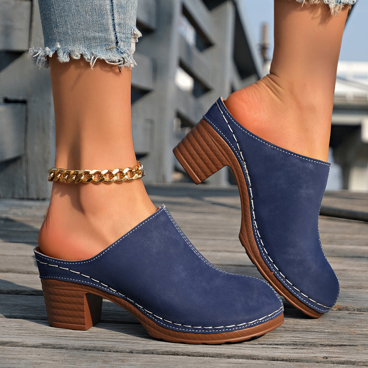 Damen bequeme Clogs aus hochwertigem Wildleder mit elegantem Blockabsatz Drune
