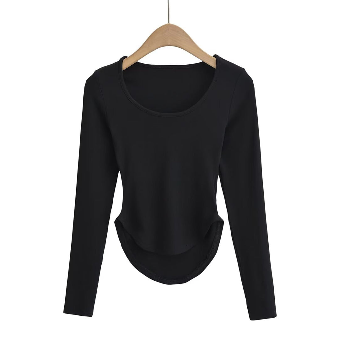 Damen Langarmshirt mit modernem Schnitt und geschwungenem Saum Drune