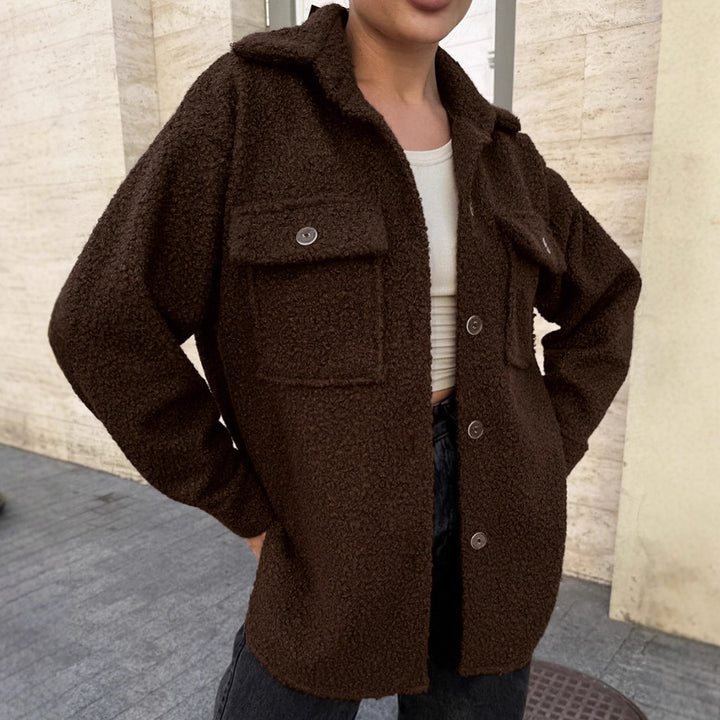 Damen Flauschige Utility-Jacke mit großen Taschen und Knopfdetails Drune