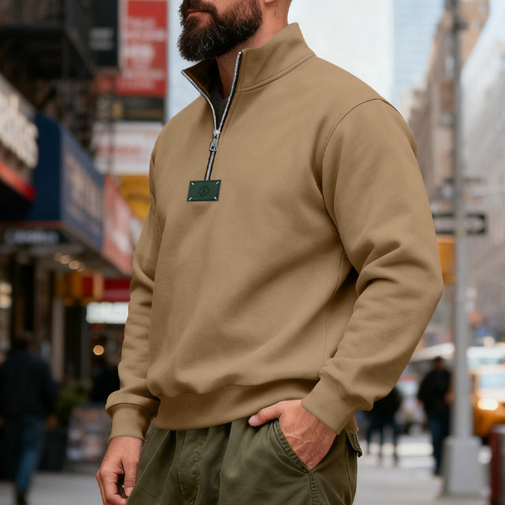 Herren nan hochgeschlossener Quarterzip-Sweatshirt aus schwerem Baumwollfleece mit Stehkragen Drune