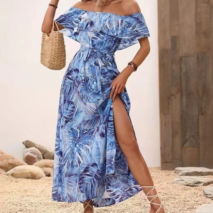 Damen Maxikleid mit off-shoulder Design und tiefem Schlitz Drune