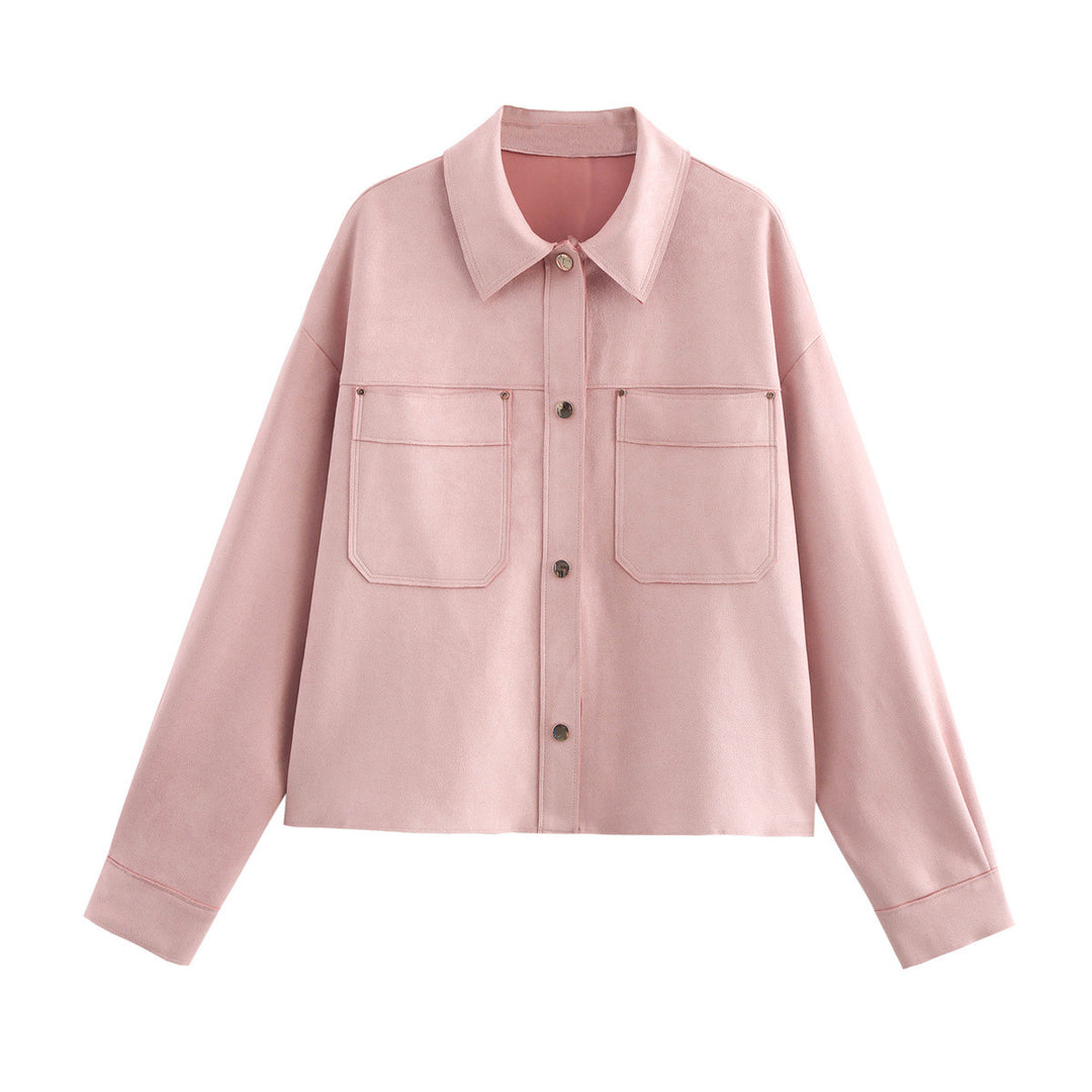 Damen lässige Jacke mit doppelten Brusttaschen und elegantem Kragen Drune