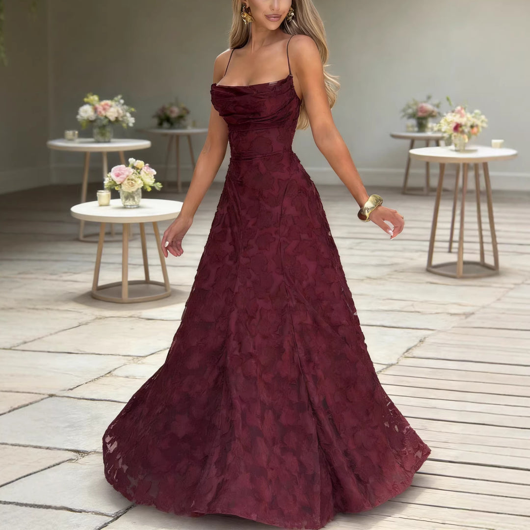 Damen Elegantes Maxikleid mit floralem Spitze-Design und verstellbaren Spaghettiträgern Drune