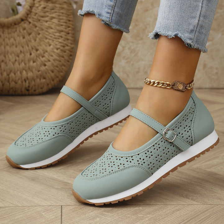 Damen Perforierte Mary-Jane-Sneaker mit verstellbarem Riemen Drune