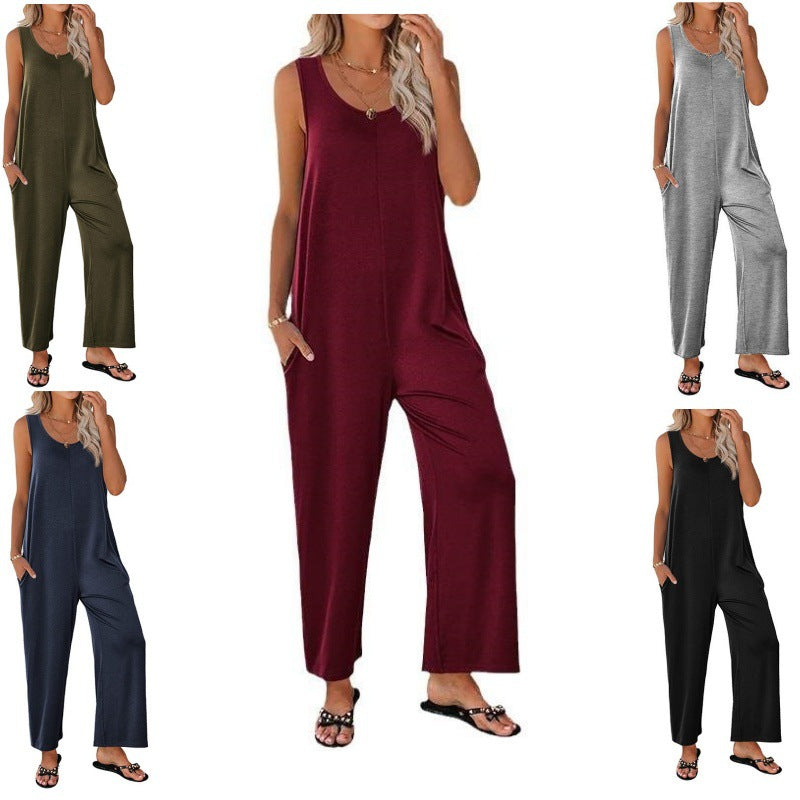 Damen lässiger Jumpsuit mit praktischen Taschen und weit geschnittenem Bein Drune