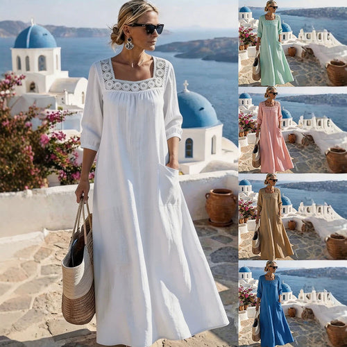 Damen Maxikleid mit elegantem Rundhalsausschnitt und praktischen Taschen Drune