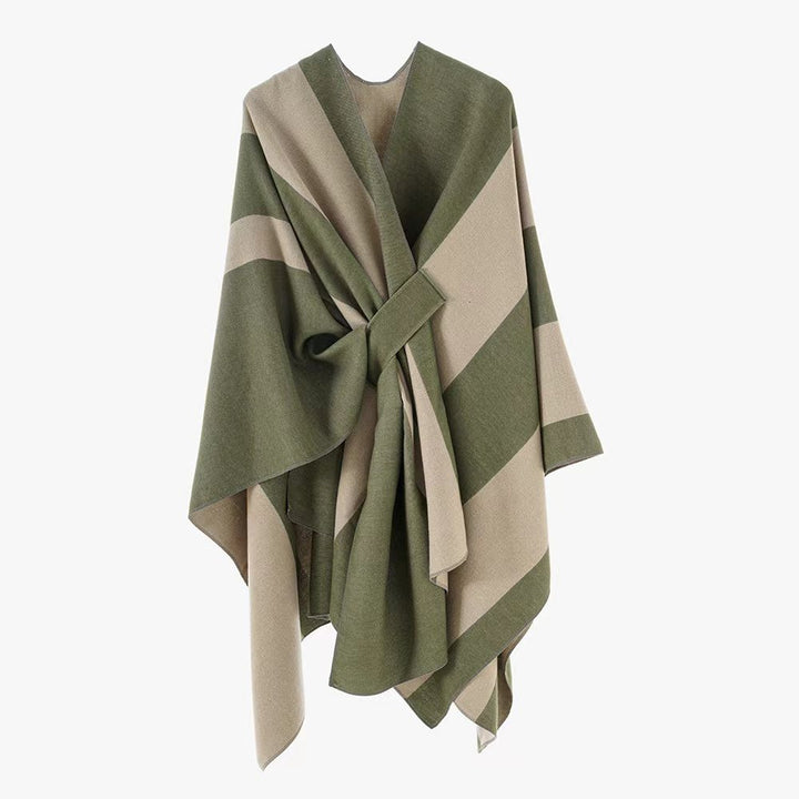 Damen Oversize-Cape mit Blockstreifen und Bindegürtel Drune