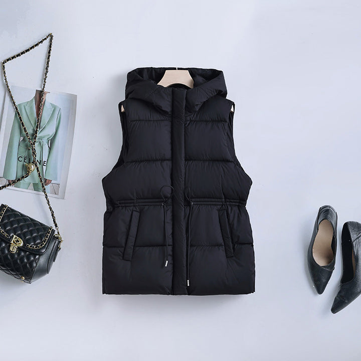 Damen nan gesteppte Kapuzenweste mit verstellbarem Taillenzug und winddichter Thermofütterung Drune