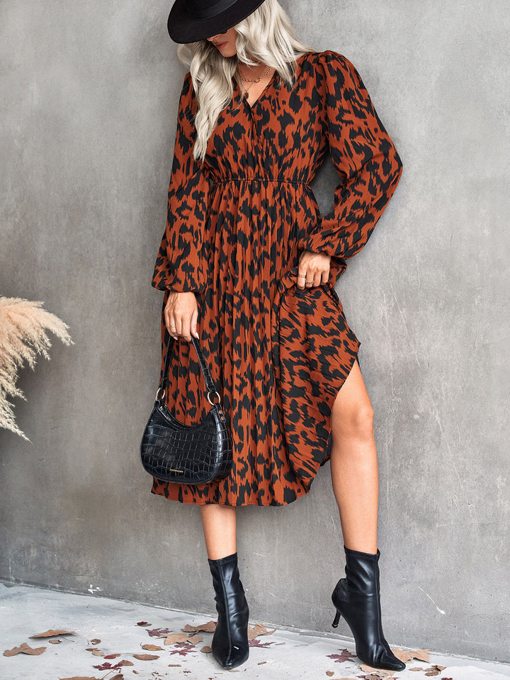 Damen Midi-Kleid mit elegantem V-Ausschnitt und voluminösen Ärmeln Drune