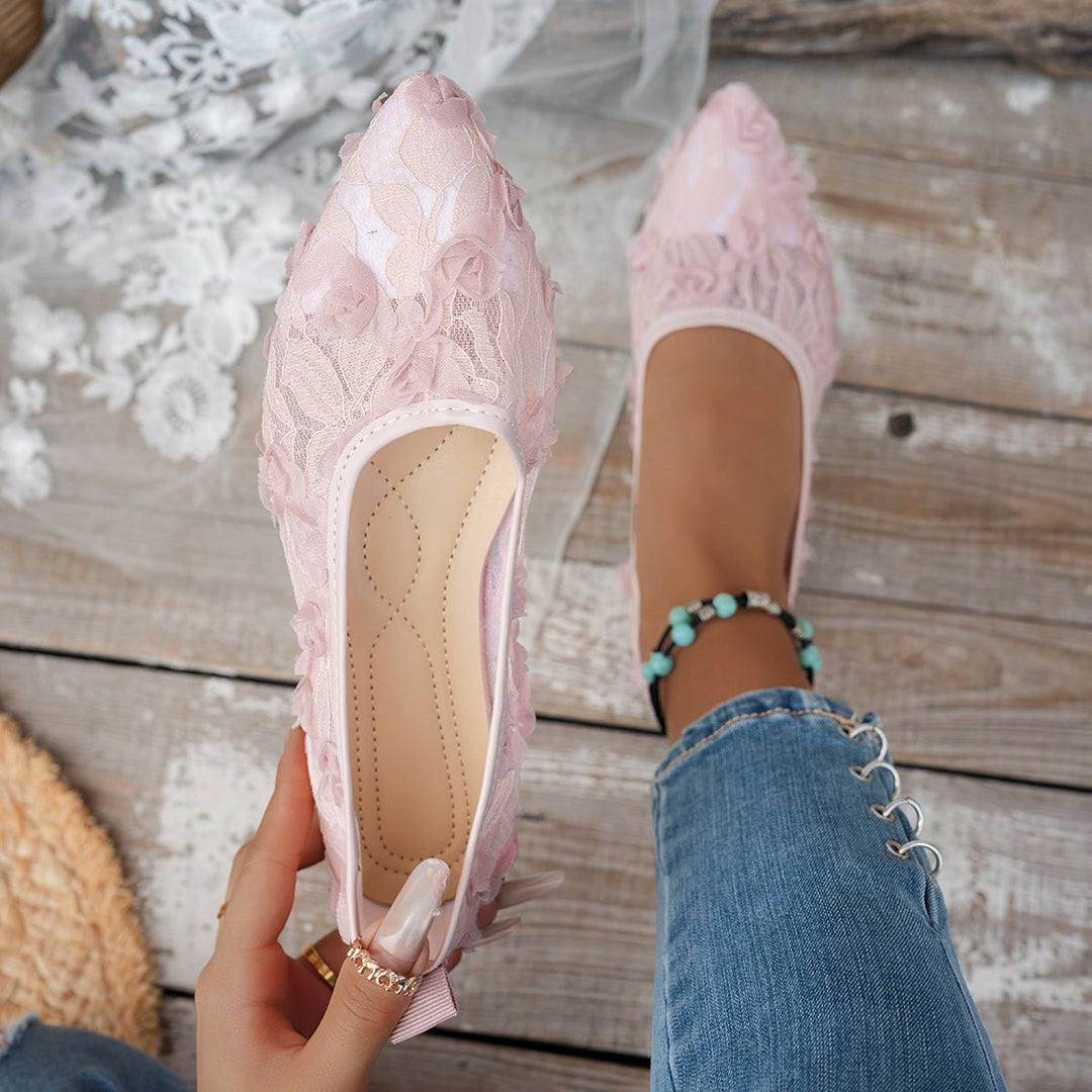 Damen elegante spitze Ballerinas mit floralen Akzenten Drune