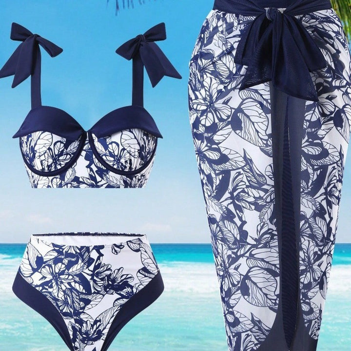 Damen Bikini-Set mit floralem Rock über der Badehose Drune