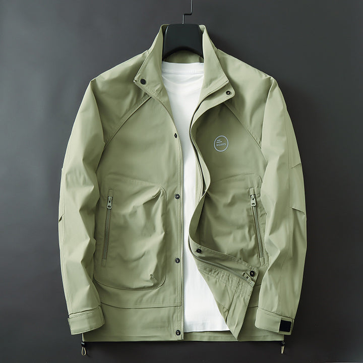 Herren Leichte technische Übergangsjacke mit Stehkragen, Reißverschluss und Multifunktionstaschen Drune