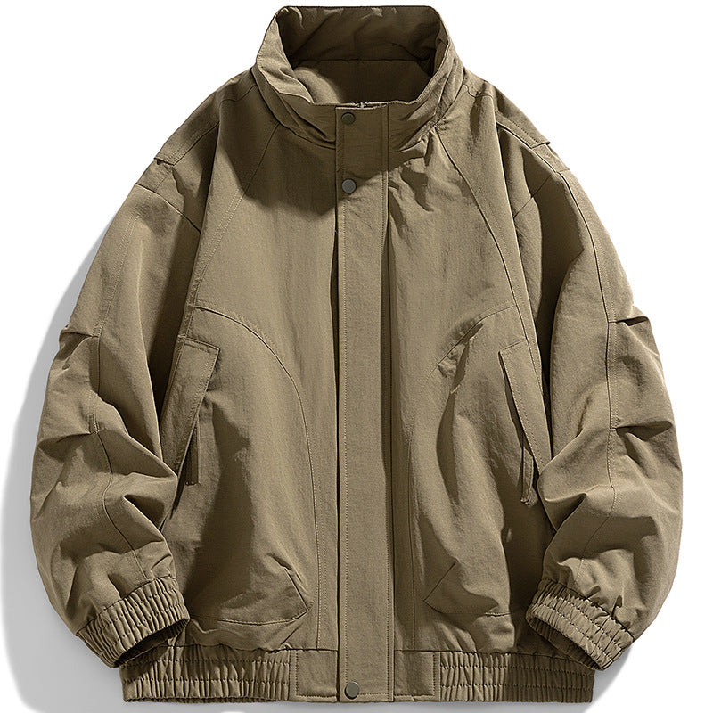 Herren moderner Utility-Blouson mit Stehkragen, verdeckter Druckknopfleiste und elastischem Saum Drune