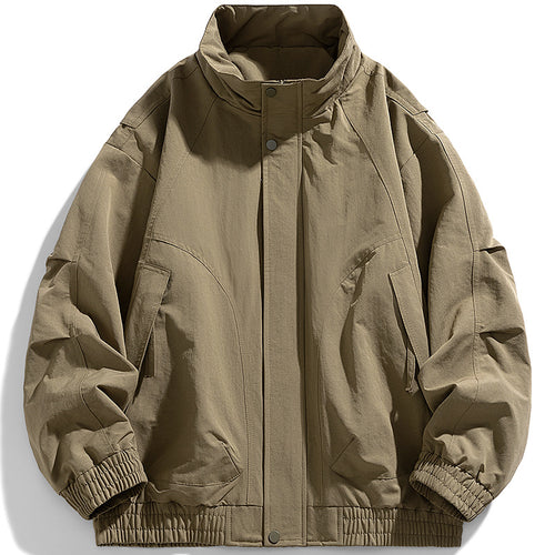 Herren moderner Utility-Blouson mit Stehkragen, verdeckter Druckknopfleiste und elastischem Saum Drune