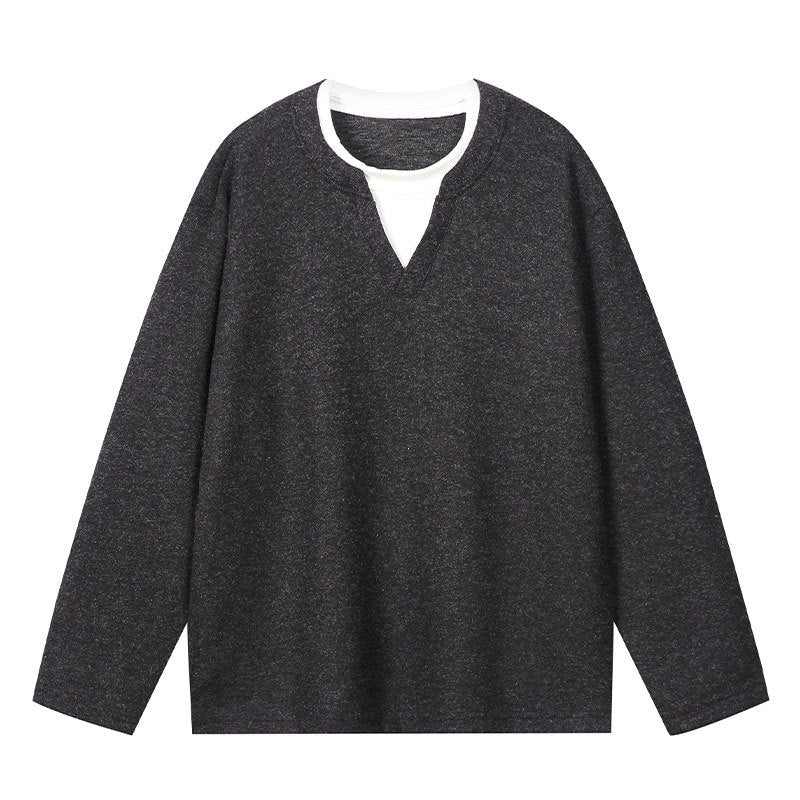 Herren Oversize Sweatshirt mit V-Ausschnitt und melierter Struktur Drune
