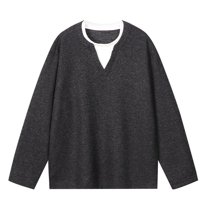 Herren Oversize Sweatshirt mit V-Ausschnitt und melierter Struktur Drune