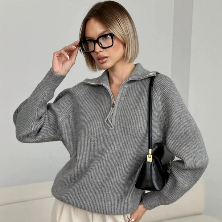 Damen Stylischer Strickpullover mit hohem Kragen Drune